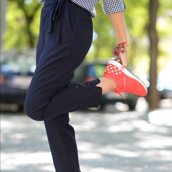 Zara Navy Blue Trousers with Twist Tie - Picture 2 of 8